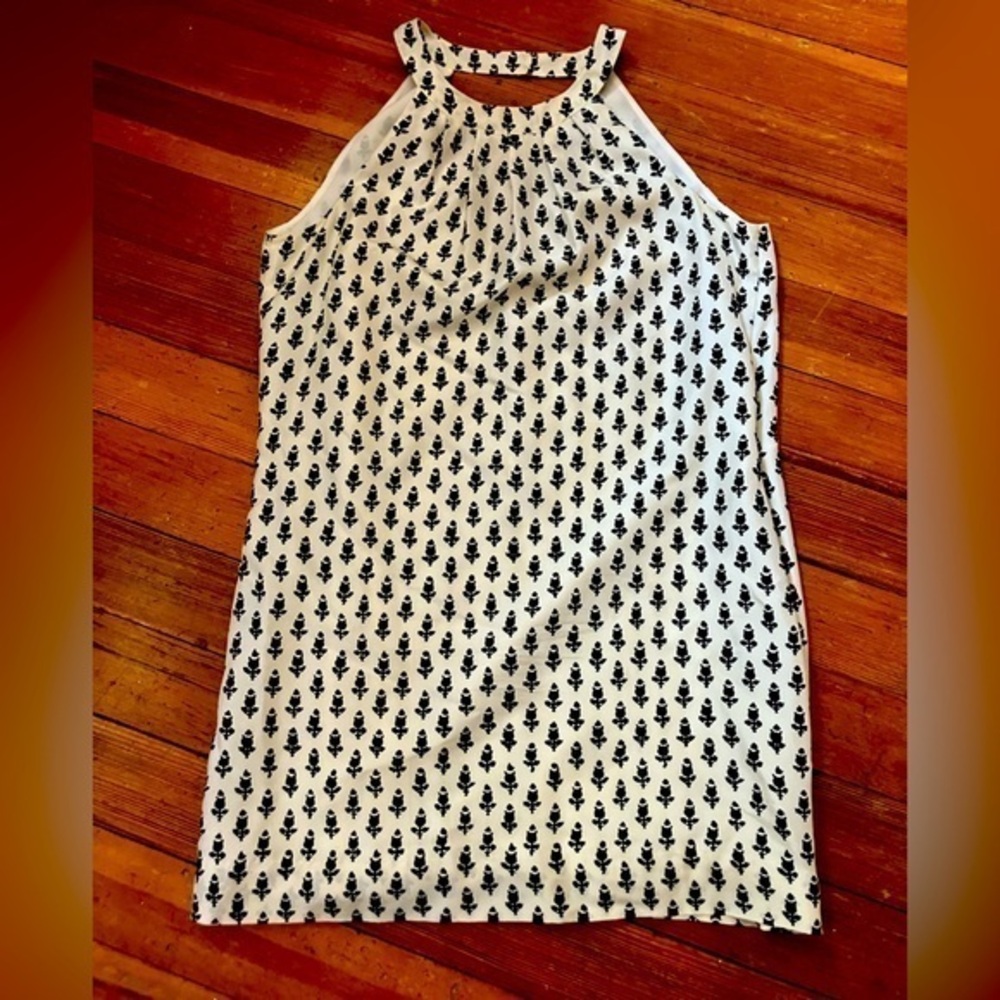 J Crew Women's 100% Silk Halter Dress, White & Navy, Floral Open Back, L…